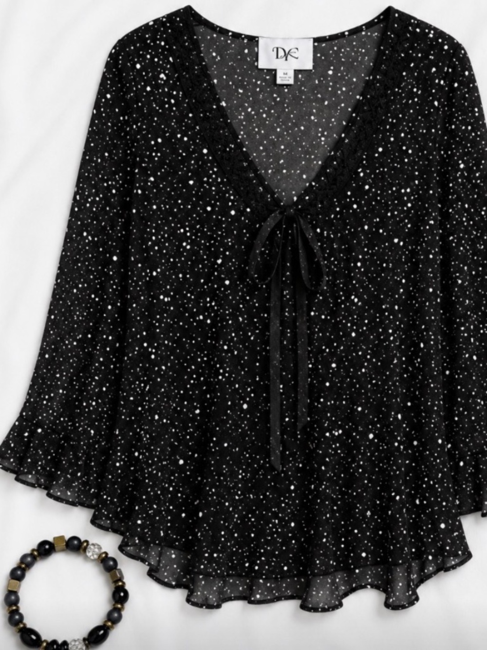 DR Black & White Polka Dot Tie Front Blouse – Size 12
